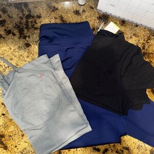 Blue Leggings and Black Top Set